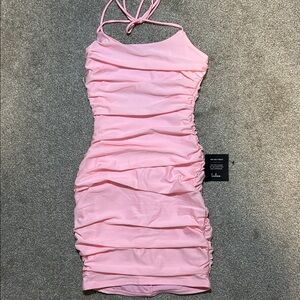 Lulu's Light Pink Ruched Halter Bodycon Mini Dress